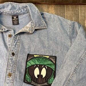 Warner‎ Bros Marvin the Martian Denim Shirt Men's M Streetwear Button-Up